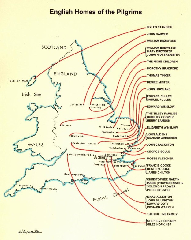 Map of English Homes of the Pilgrims - Utah Society of Mayflower ...